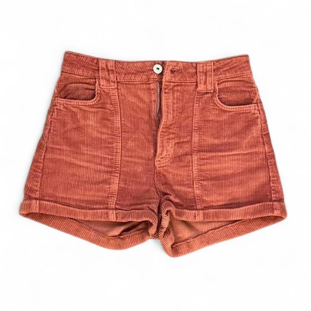 Bershka High Waist Corduroy Shorts in Rust